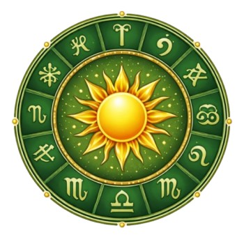 zodiac wheel icon with radiant sun at center representing astrology, cosmic energy, and planetary influence guidance By Raghuman.