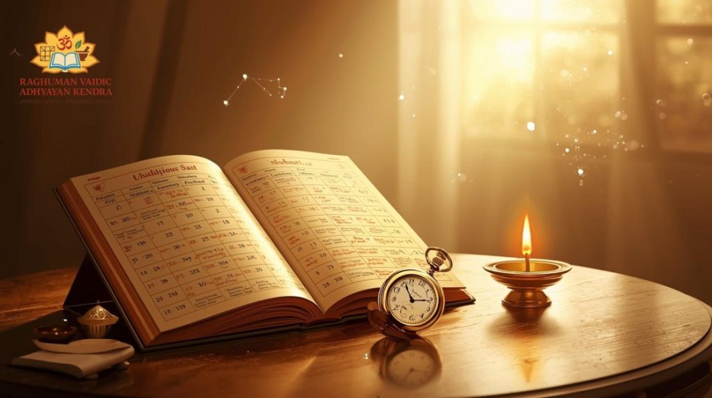 Panchang calendar and sacred clock auspicious Muhurat timing