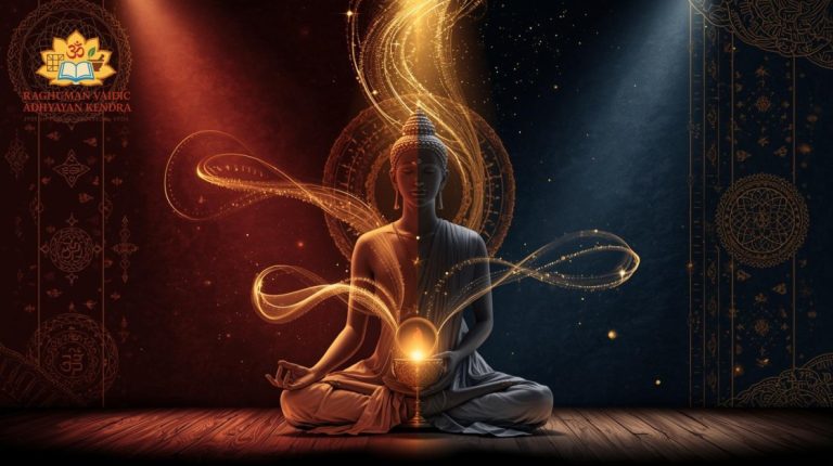 Devotee chanting mantra and offering charity as spiritual remedy