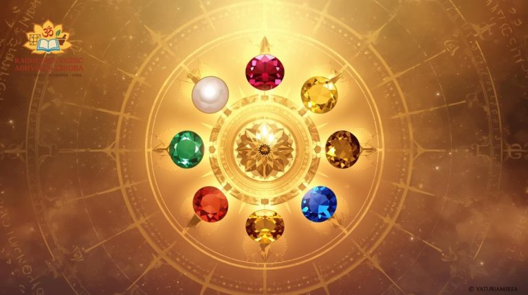 Navratna gemstones arranged for Vedic astrology gemstone remedy