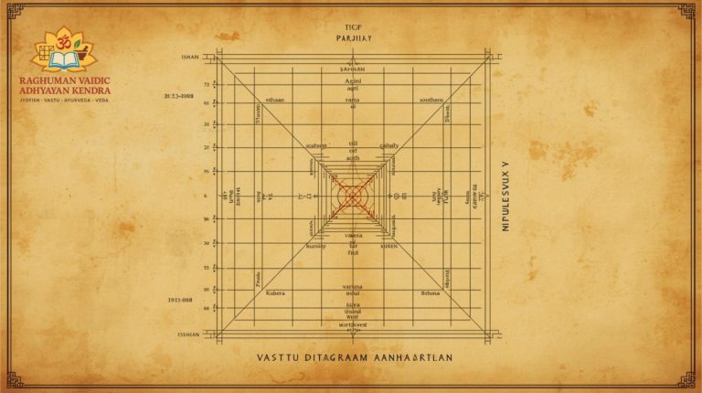 Vastu Purusha Mandala layout showing energy alignment on plot