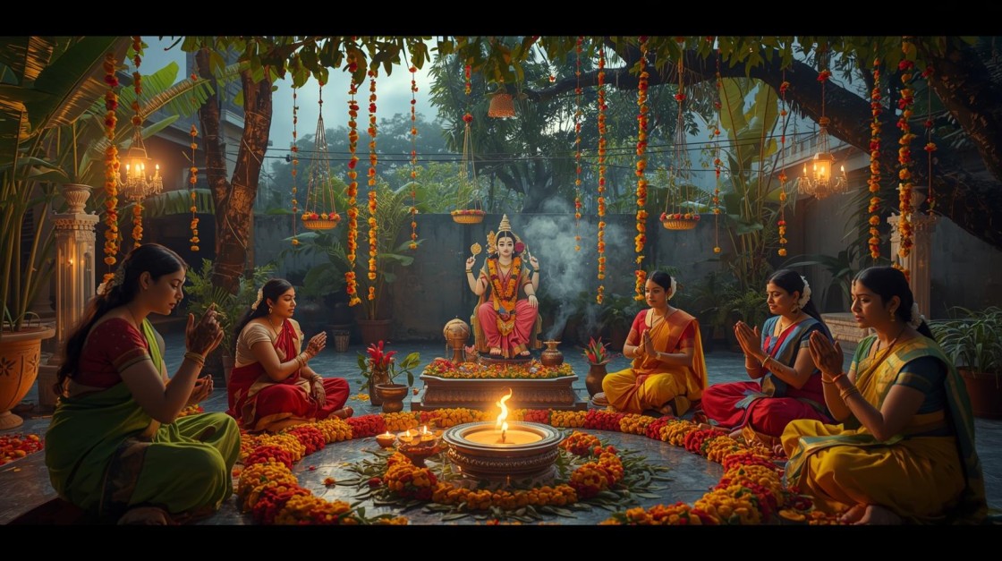 Teej puja worshipping Lord Shiva and Goddess Parvati