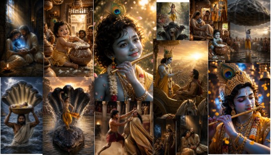 Lord Krishna’s birth, childhood leelas, Govardhan and Bhagavad Gita